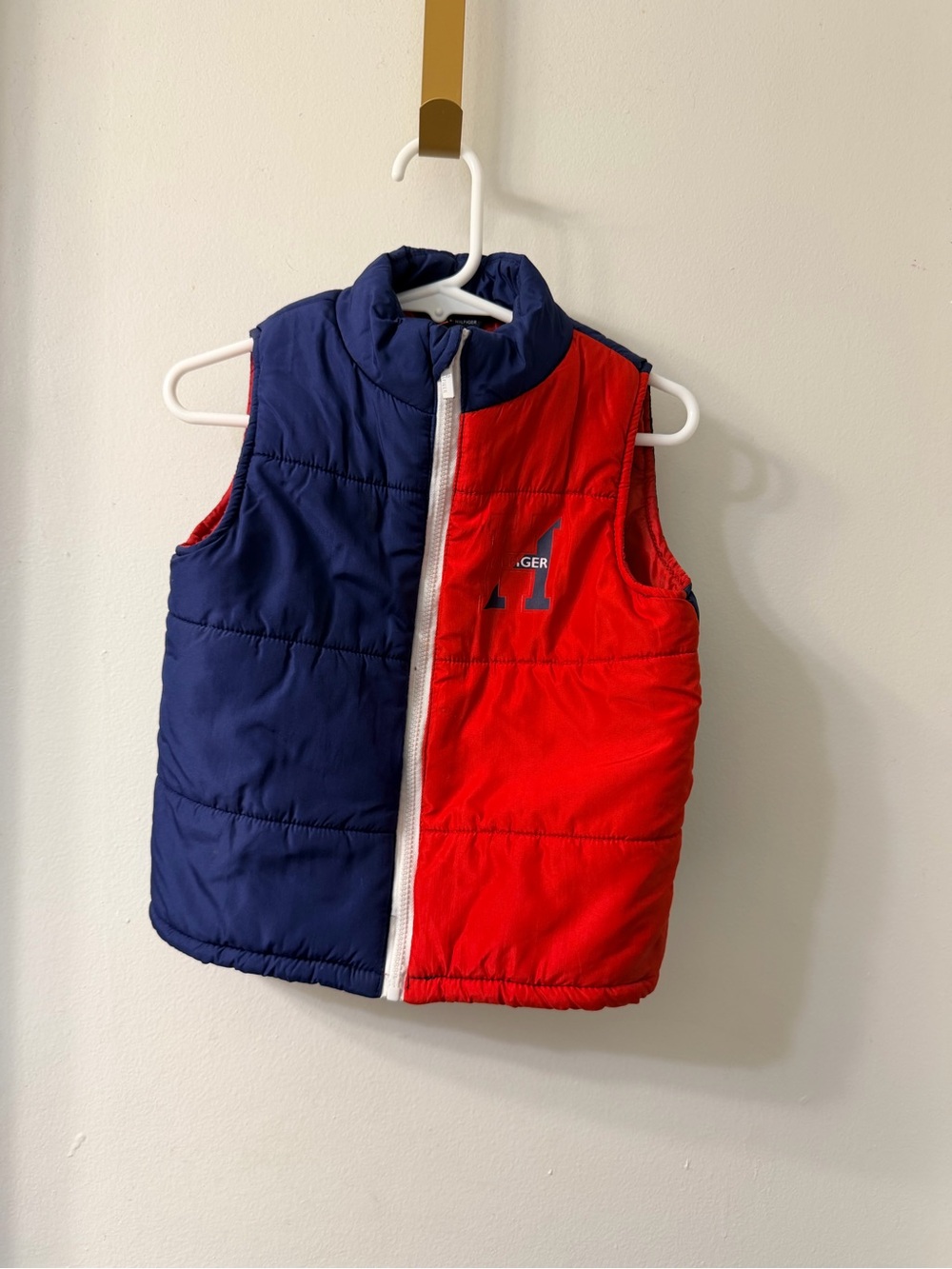 Tommy Hilfiger Navy and Red Kids Colorblock Puffer Vest